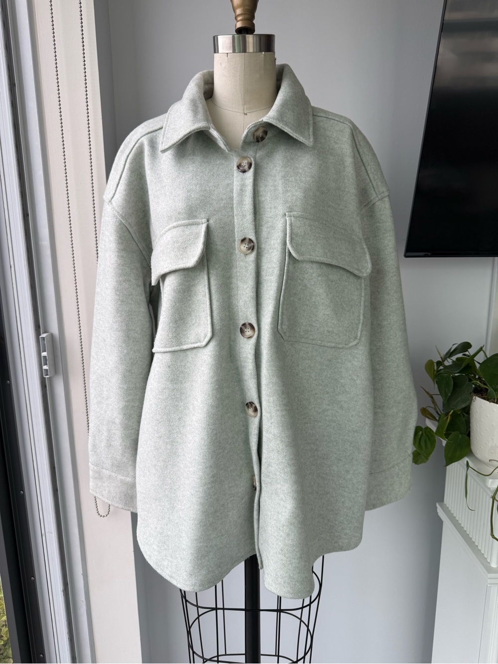 Light Sage Button-Up Shacket Jacket
